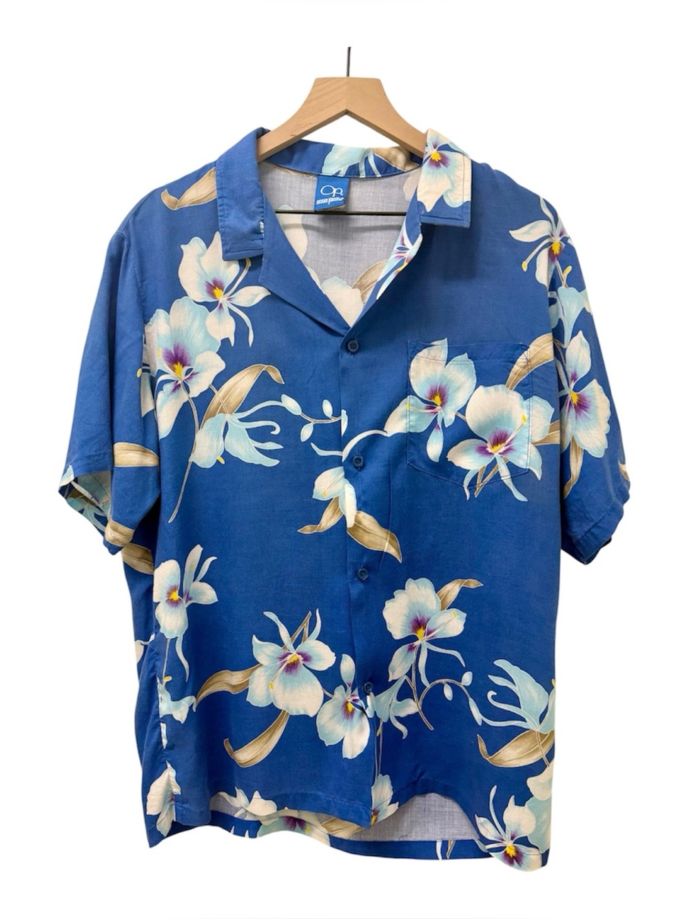 Vintage Men’s OP Hawaiian button-down shirt blue floral size Large